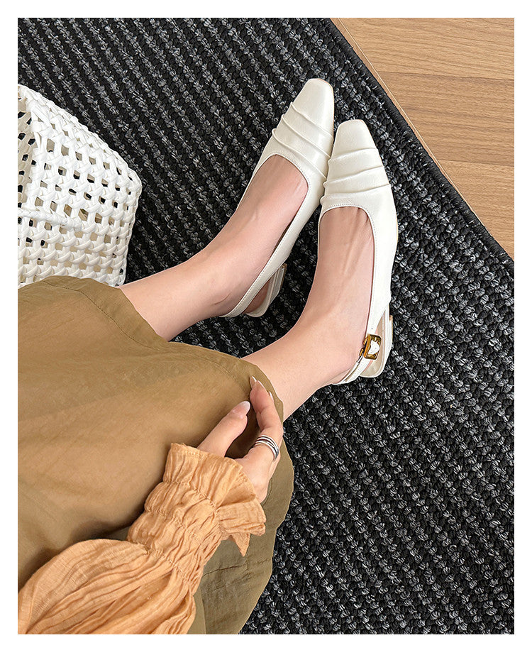 Karin Luna French Retro Square Toe Wrinkled Closed-Toe Sandals