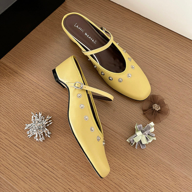 Karin Luna In Stock Spot Goods  Full-grain leather inside and out  Ultra Exquisite Round Toe Hidden Heel Closed-Toe Slippers