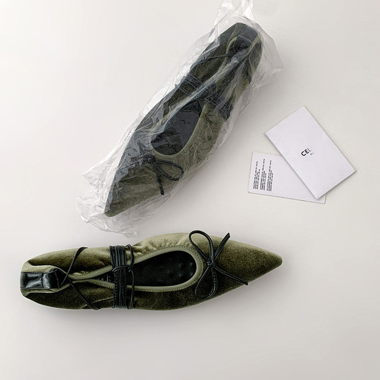 Karin Luna In Stock In Stock Retro Velvet Pointed Toe Bowknot Single Shoes