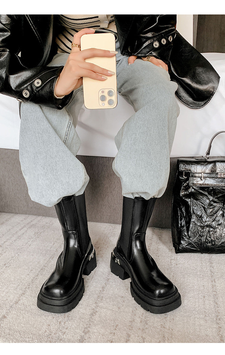 Karin Luna In Stock Spot Goods Casual Square Toe Thick Sole Chelsea Short Boots