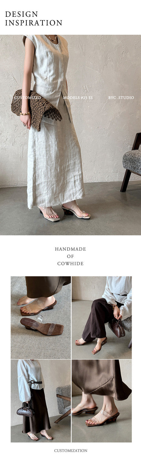 Karin Luna Hot-Selling Amber Element~Spot Goods Spot Goods Transparent tpu   Minimalist Square-Toed One-Strap Slippers