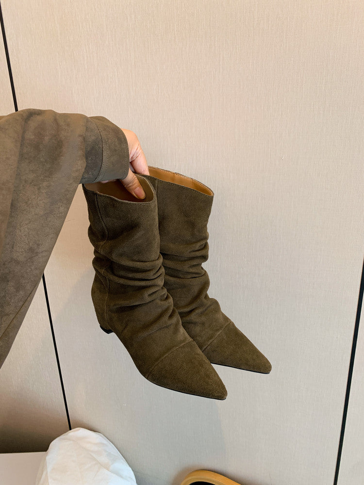 Karin Luna Data Hot-Selling Pointed Toe Slouchy Matte Western Short Boots