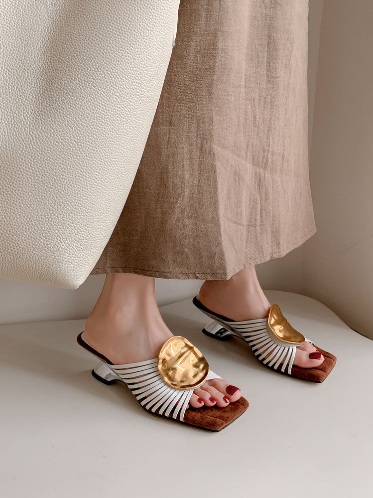 Karin Luna Bestseller Popular New Image  Comes with data plan included Resort Style Irregular Heel Thin Strap Slippers