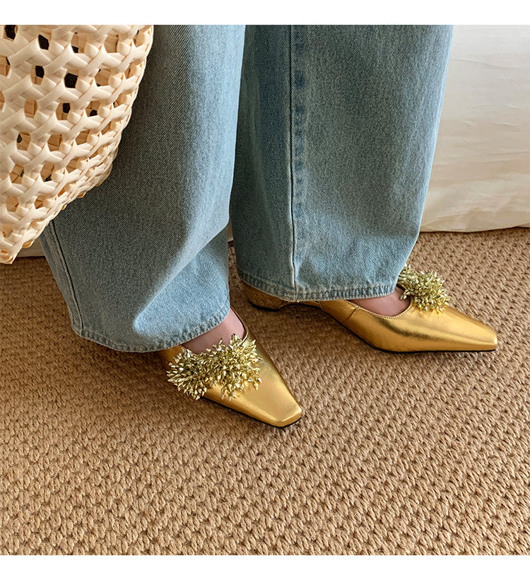 Karin Luna Brilliant Fireworks~Elegant Square-Toed Closed-Toe Chunky Heel Sandals