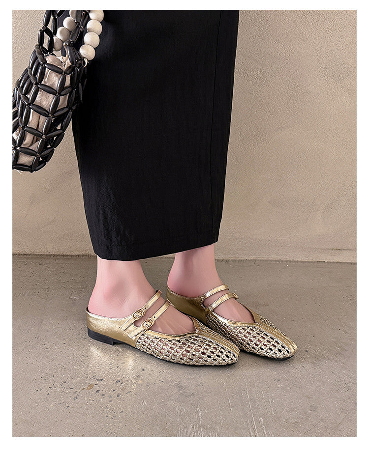 Karin Luna In Stock Spot Goods Hollow Woven One-Strap Closed-Toe Slippers