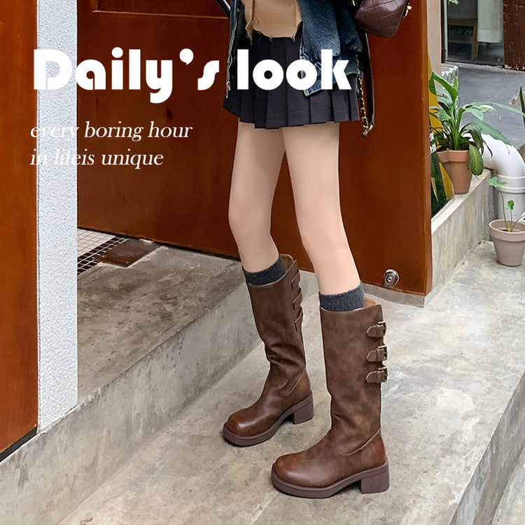 Karin Luna In Stock In Stock Thigh Circumference Belt Buckle Thick Sole Rider Boots