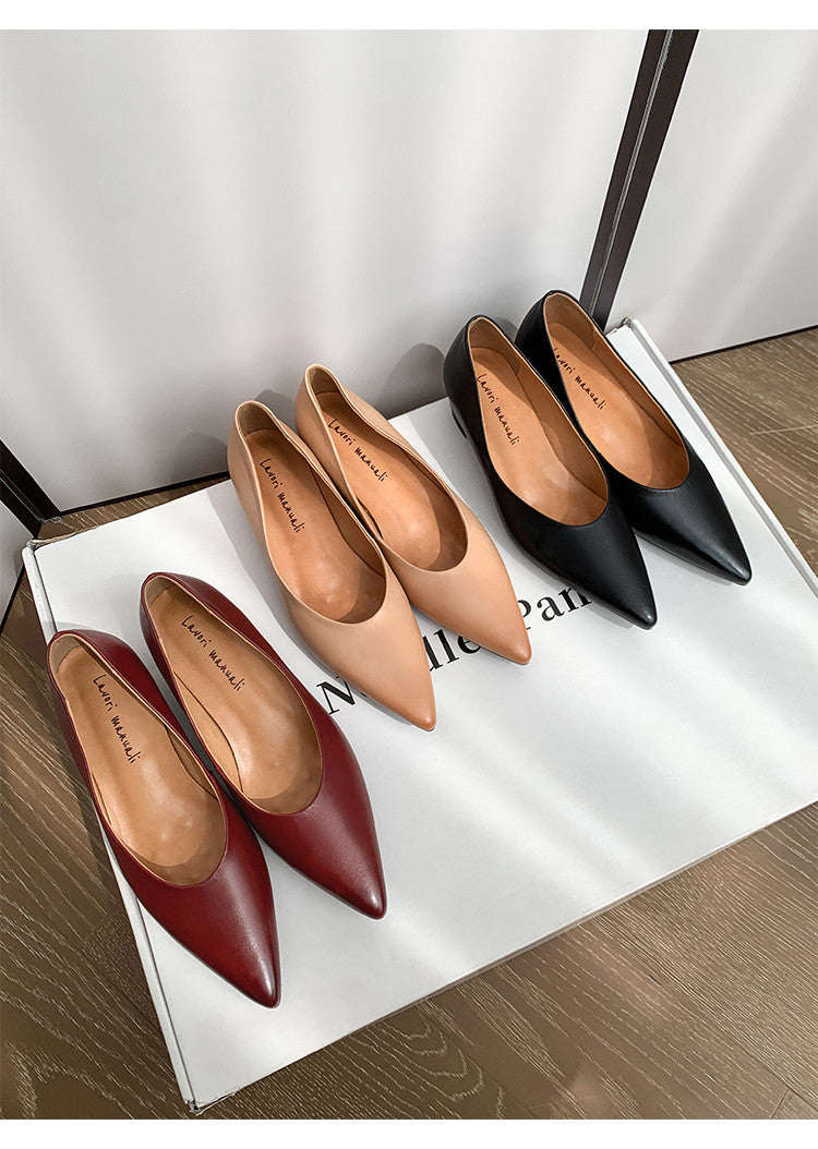 Karin Luna Full Layer Inside and Out~Basic Versatile Retro French Pointed Toe Irregular Heel Single Shoes