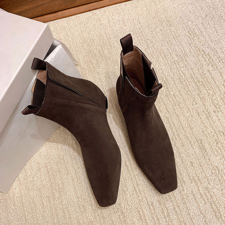 Karin Luna Classic Style Internal Height Increase Cowhide Leather Small Square Toe Short Fashion Boots