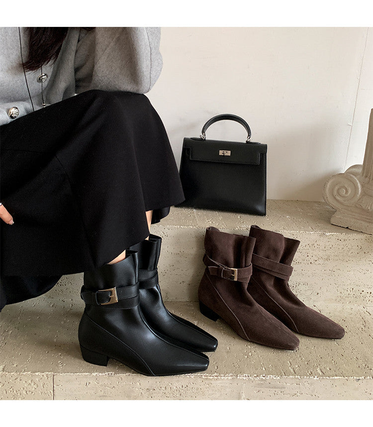 Karin Luna In Stock In Stock Hot-Selling Basic Old Money Style Retro Belt Buckle Short Boots
