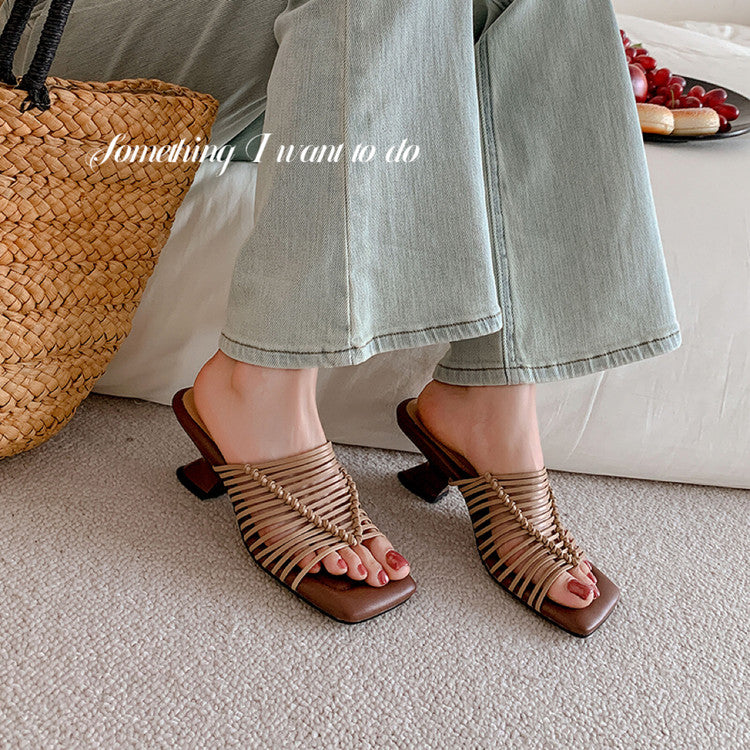 Karin Luna Bestseller Woven Vacation Style Series~ Elegant High Heel Slippers