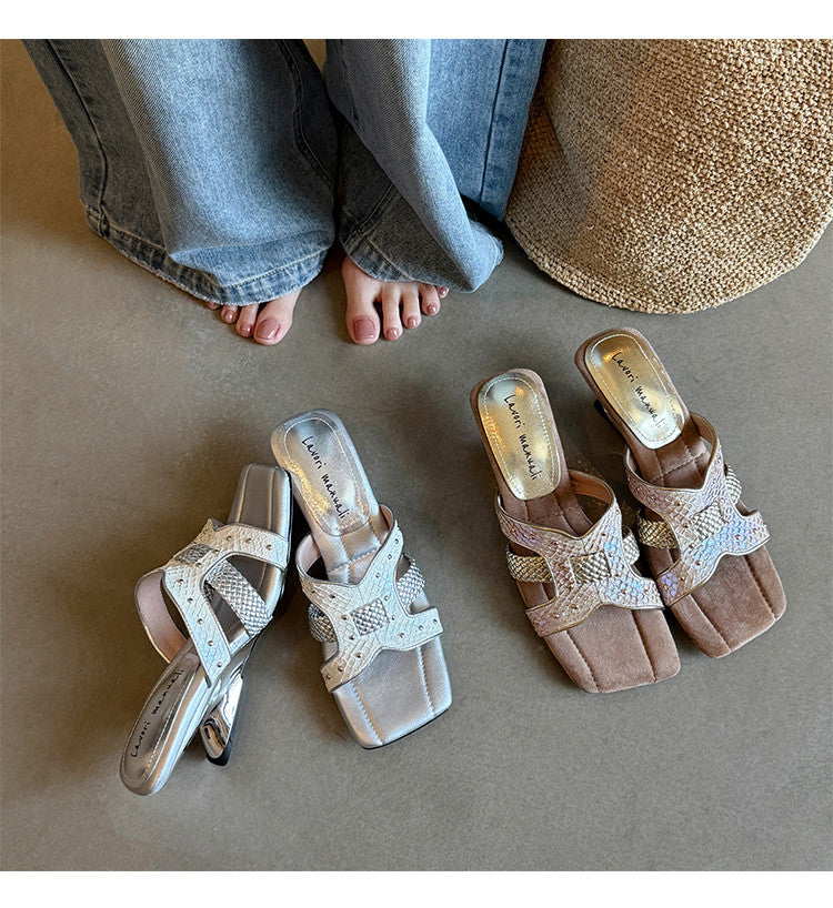Karin Luna Fish Skin Series~ Hot-selling Square-Toe Slippers with Built-in Traffic