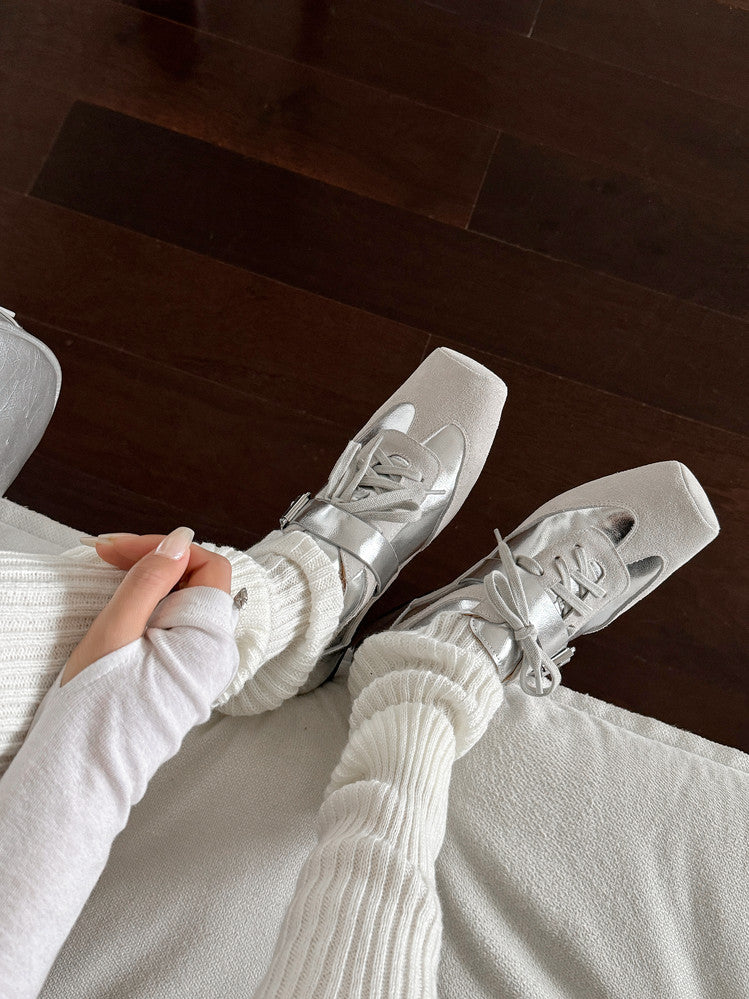 Karin Luna In Stock Spot Goods  Designed retro square-toe ballet shoes with laces