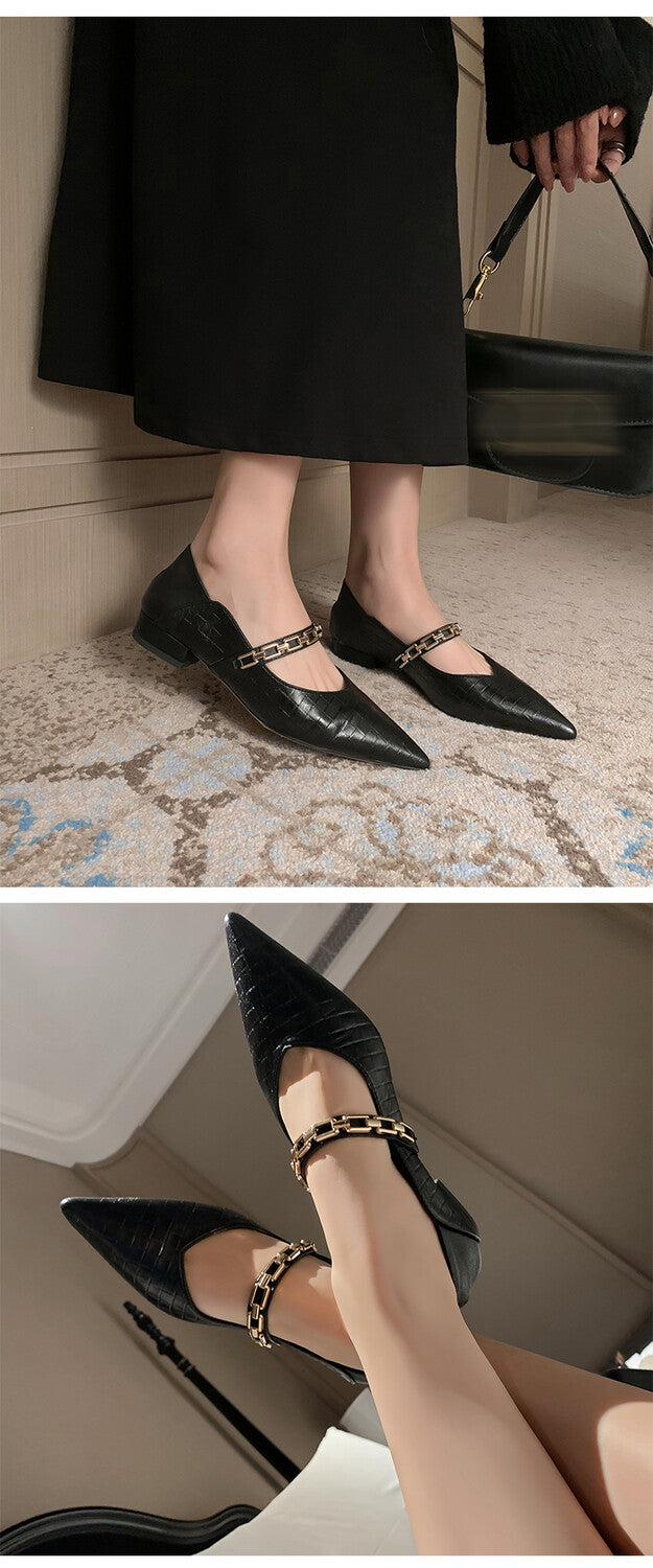 Karin Luna has prepared stock  Metal Fasteners Commuting Style Pointed Toe Chunky Heel Stone Pattern Large Single Shoes