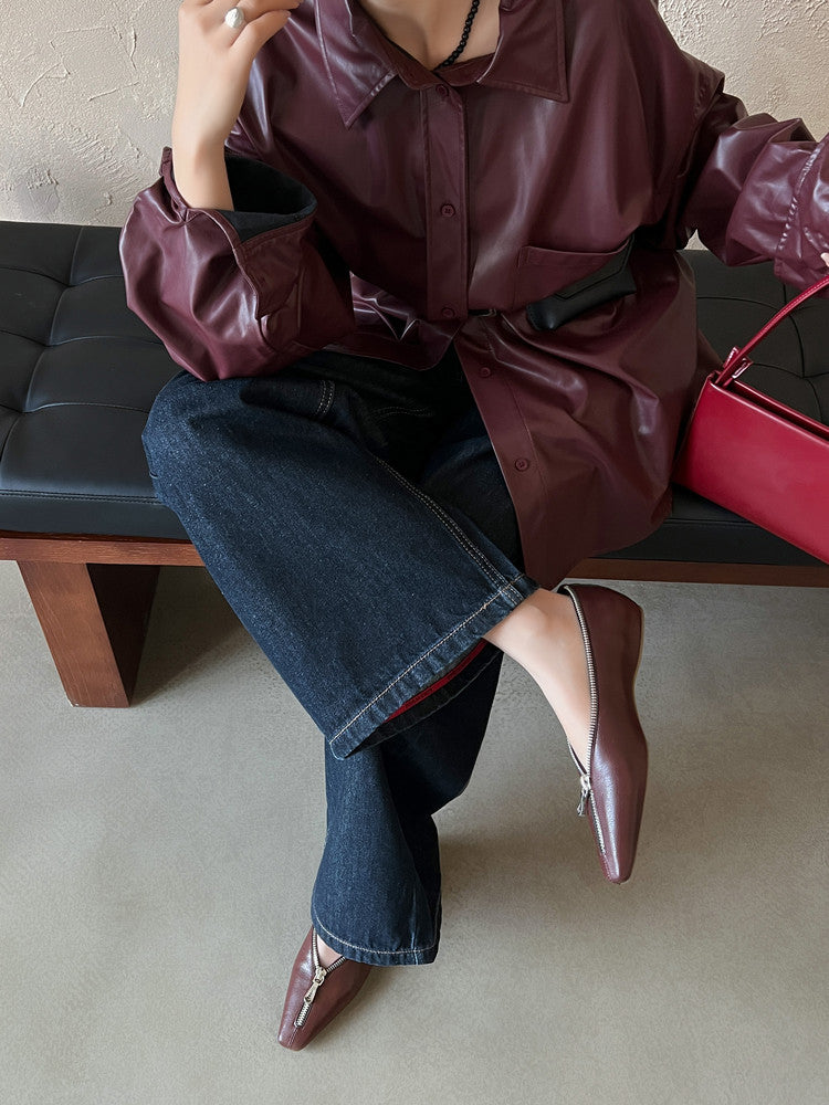 Karin Luna In Stock In Stock ~Basic Versatile Light Luxury Zipper Small Square Toe Flats