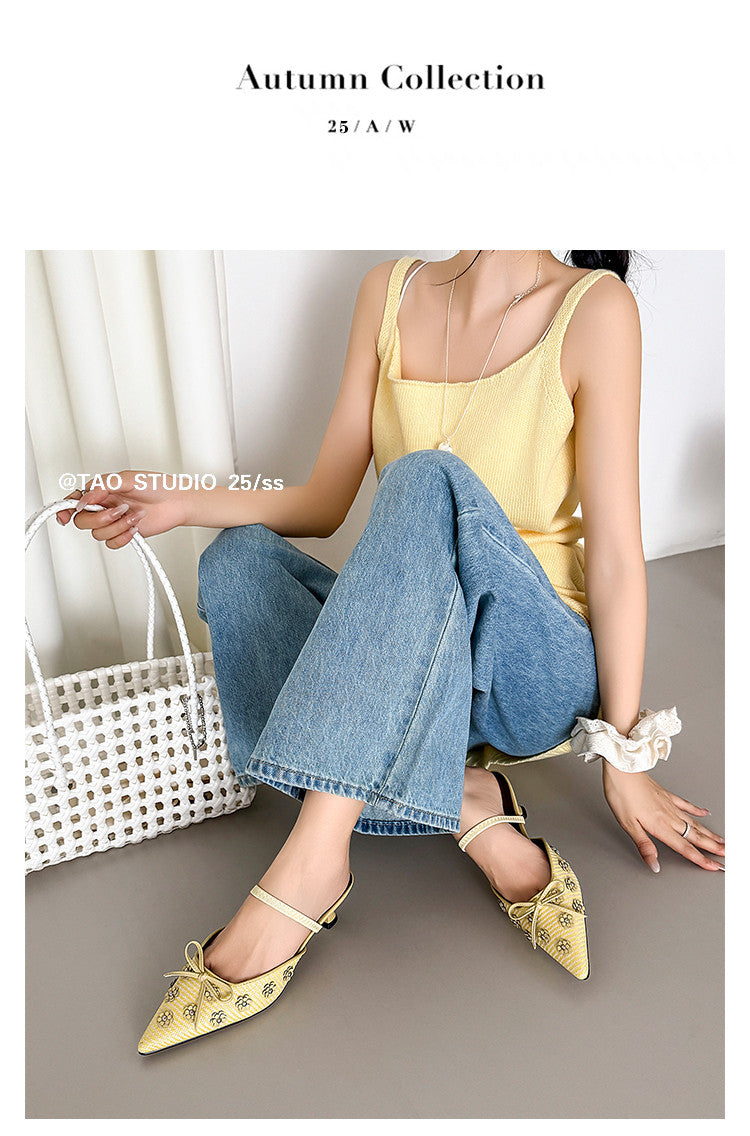 Karin Luna In Stock Spot Goods  Elegant Floral Pointed Toe Rhinestone Slippers