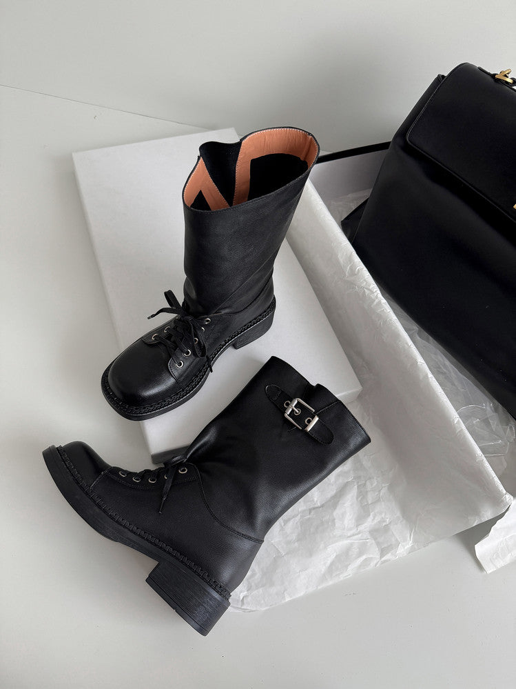 Karin Luna Bestseller Large Tube Thick Sole Martin Boots with Belt Buckle