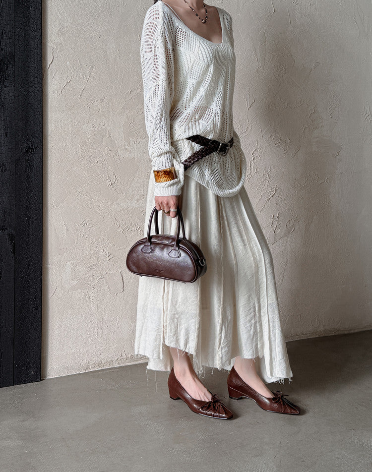 Karin Luna French Style Wrinkled Square Toe Height-Increasing Flats