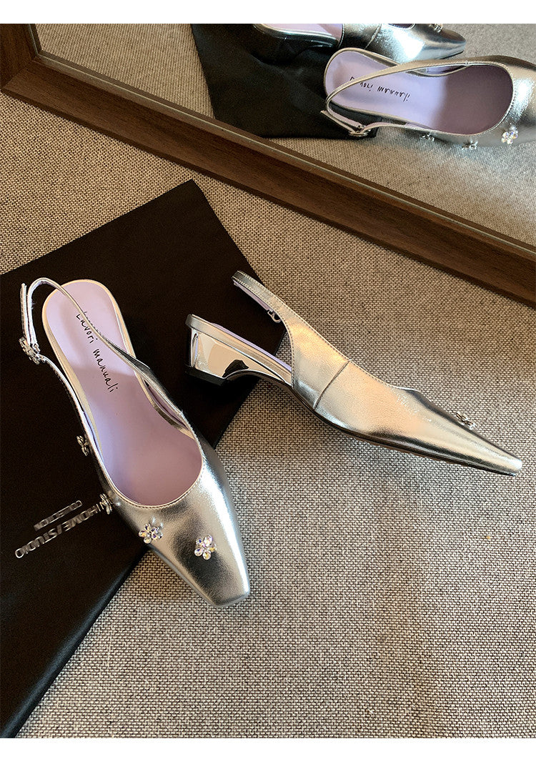 Karin Luna In Stock  Spot Goods  Rhinestone Small Square Toe Closed-Toe Sandals