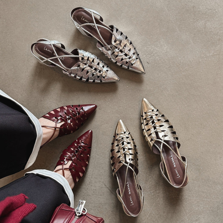 Karin Luna Braided Style ~Cross-woven Pointed Toe Closed-toe Sandals