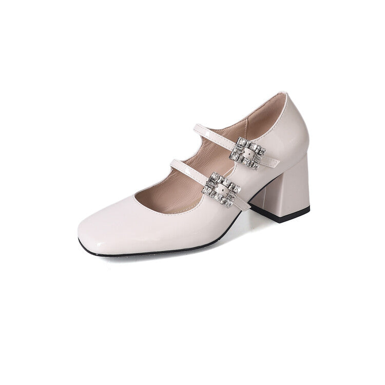Karin Luna In Stock In stock   The heroine Ao~Square Toe High Heel One Strap Popular Rhinestone Mary Jane Shoes