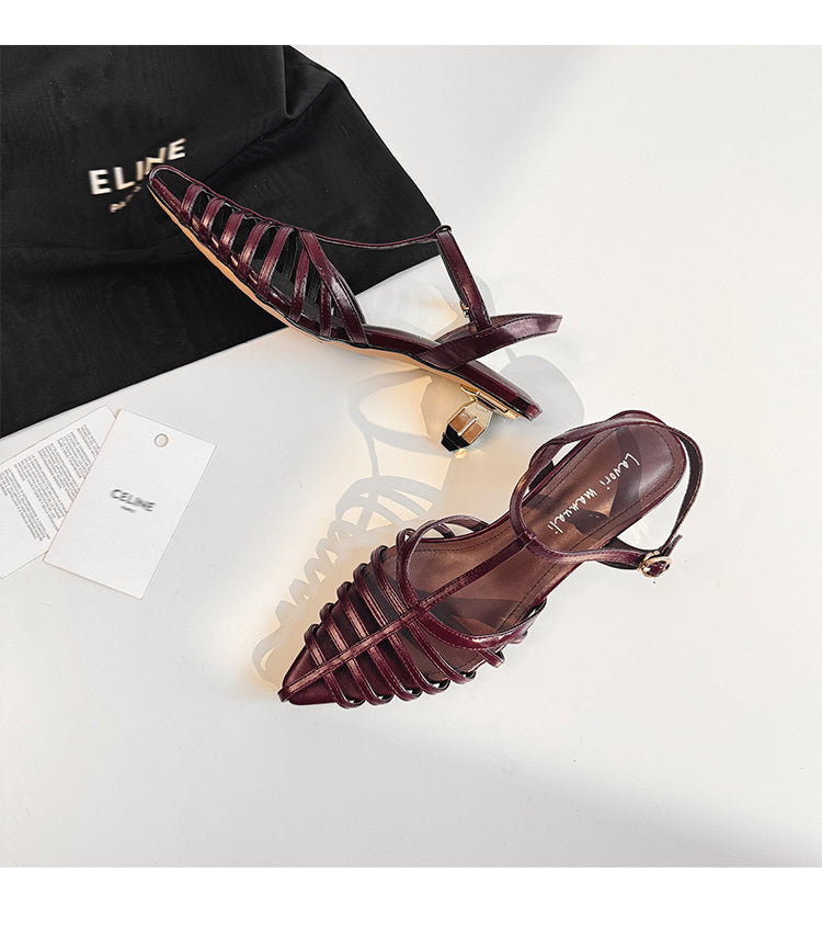 Karin Luna French Hollow Toe Metal Heel Elegant Sandals