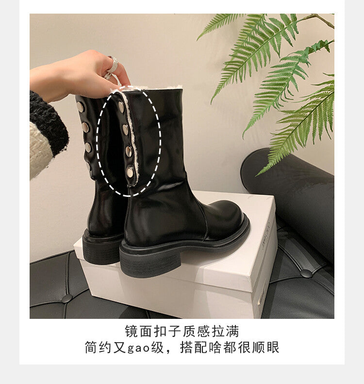 Karin Luna Classic Basic Style   Convertible Foldable Hidden Buckle Snow Fur Shoes Full cowhide Basic Flat Short Boots