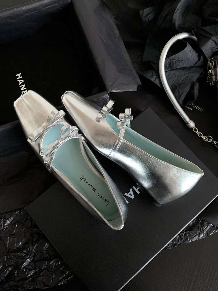 Karin Luna In Stock Spot Goods  Hot-Selling Element Bowknot Square-Toe Color-Block Height-Increasing Flats