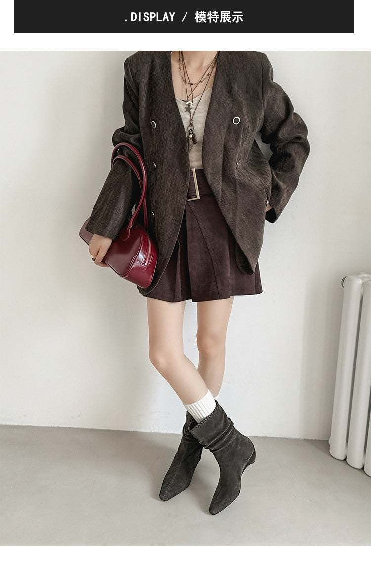 Karin Luna Small Square Toe Retro Ruched Pile Short Boots