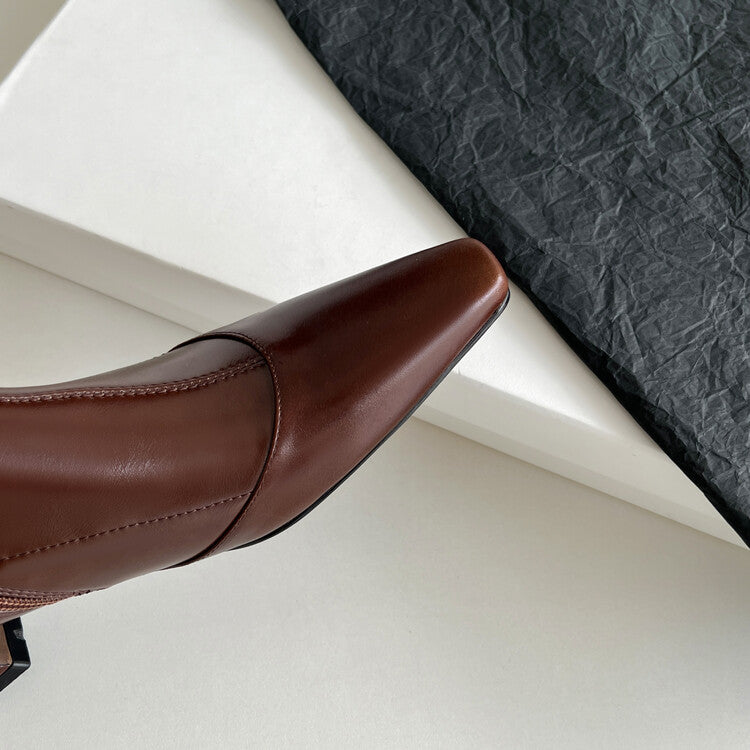 Karin Luna Elegant Small Square Toe Chunky Heel Slim Boots