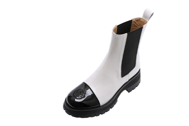 Karin Luna In Stock Spot Goods  Classic Embroidered Camellia Round Toe Thick Sole Chelsea Boots