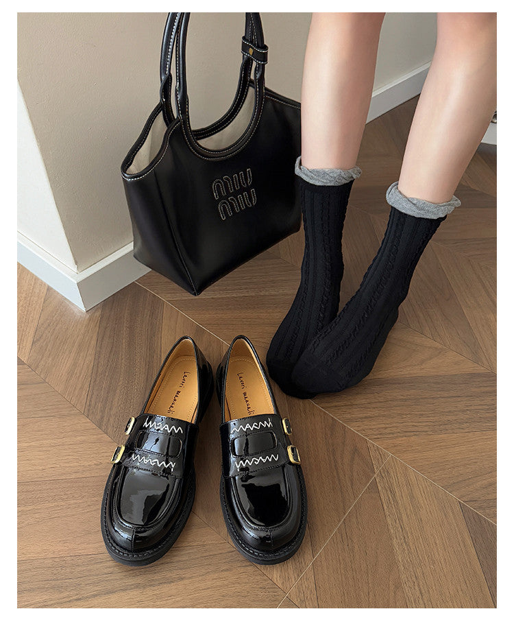 Karin Luna In Stock Spot Goods  Retro Style Slip-On Metal Buckle Loafers