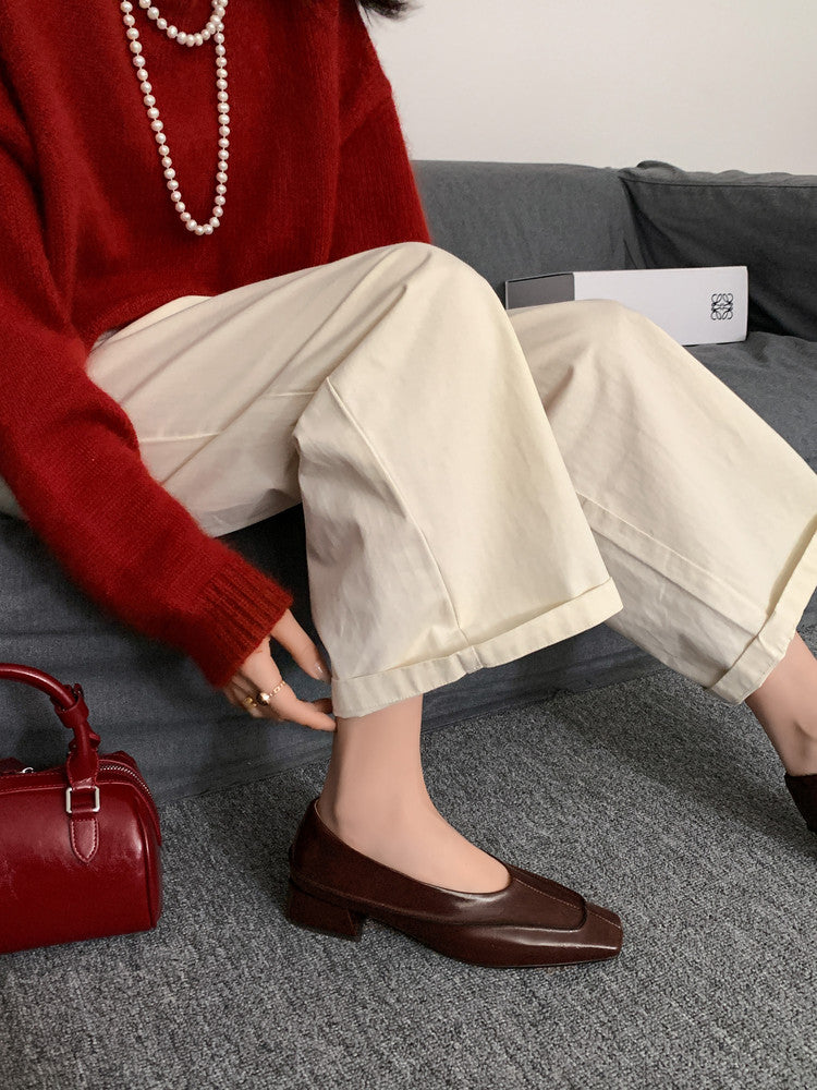 Karin Luna In Stock Spot Goods  Retro Full Leather Square Toe Shallow Mouth Single Shoes