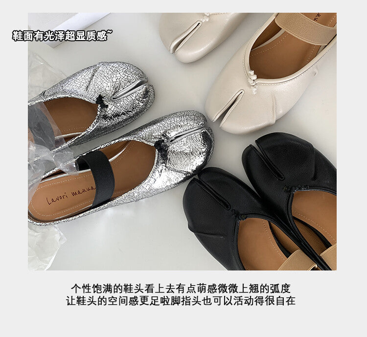 Karin Luna Classic Split-Toe Shoes  Explosive Pattern One-Strap Mary Jane Height-Increasing Full Leather Closed-Toe Slippers
