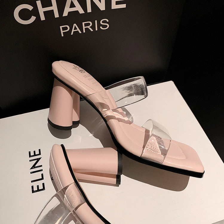 Karin Luna In Stock In Stock Always in stock  Classic Transparent Square Toe High Heel Slippers