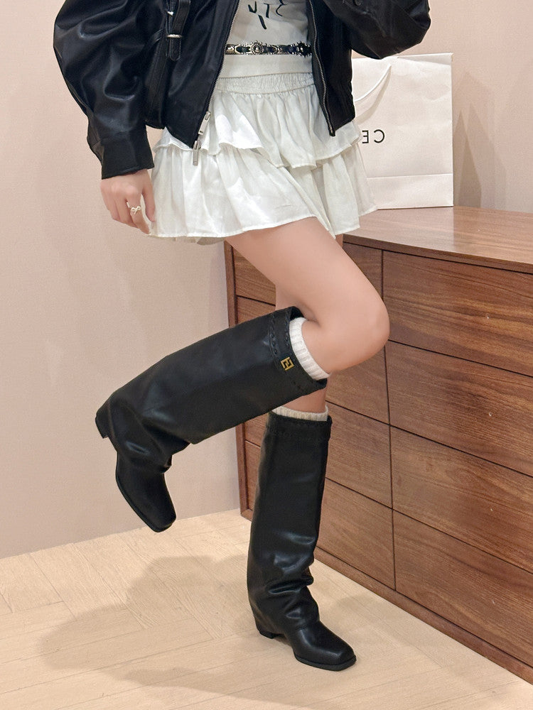 Karin Luna In Stock In Stock European and American Style Square Toe Thick Sole Long Boots