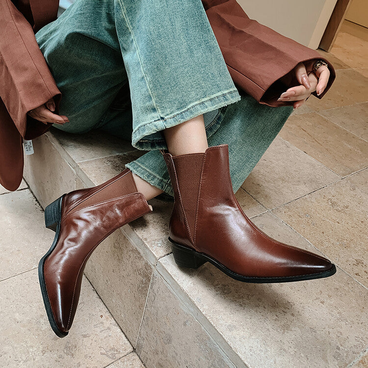 Karin Luna In Stock In stock   Classic first-layer cowhide Chelsea elastic ankle boots