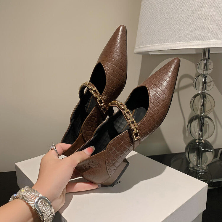 Karin Luna has prepared stock  Metal Fasteners Commuting Style Pointed Toe Chunky Heel Stone Pattern Large Single Shoes