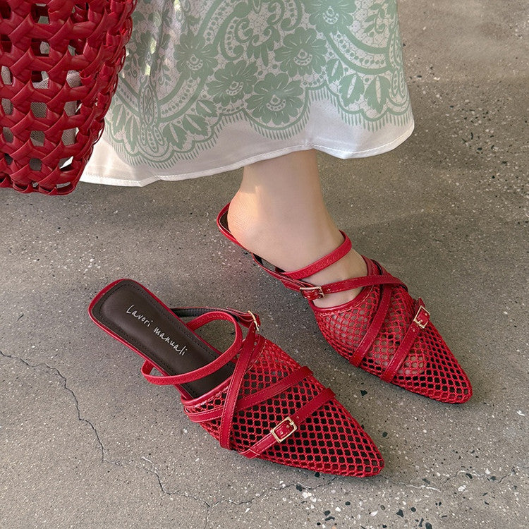 Karin Luna In Stock  Spot Goods  Mesh Series Elegant Closed-Toe Belt Buckle Slippers