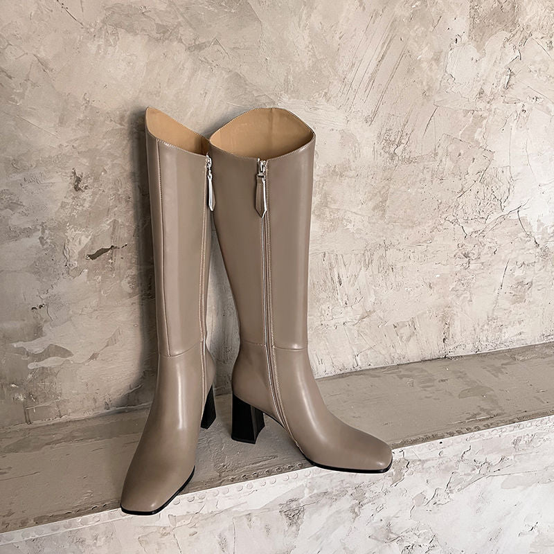 Karin Luna In Stock Spot Goods  Chunky Heel Side Zipper Riding Boots