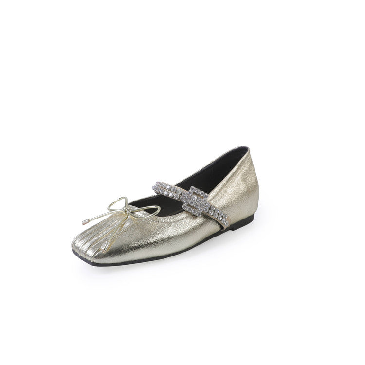 Karin Luna In Stock Spot Goods  Vintage Sweet Rhinestone One-Strap Granny Flats