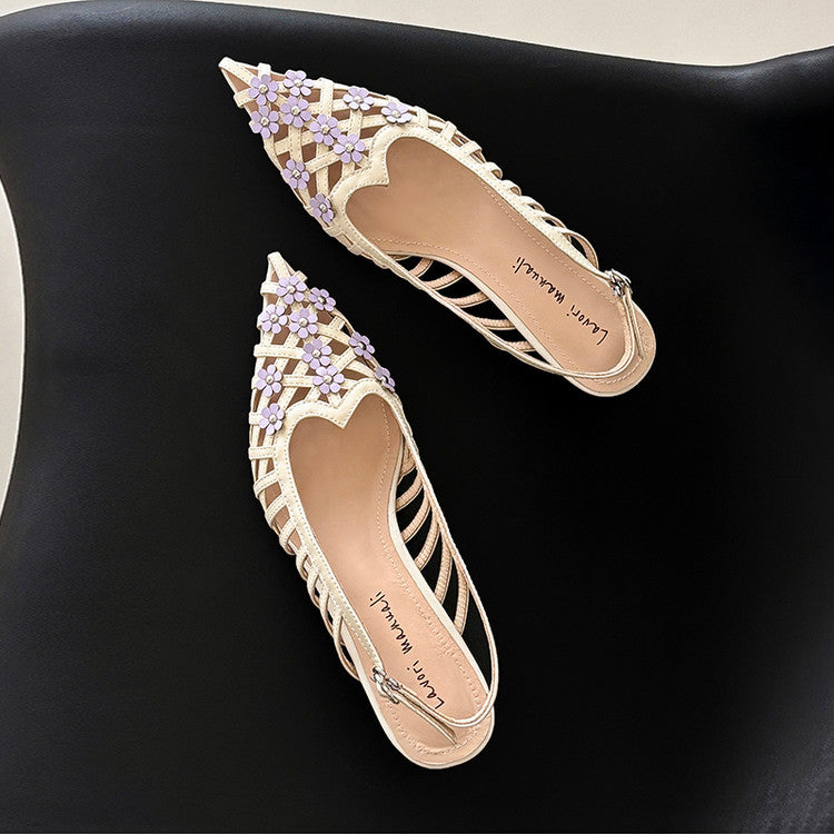 Karin Luna In Stock Spot Goods  Purely Handmade Flowers High-end Hollow Out Sandals