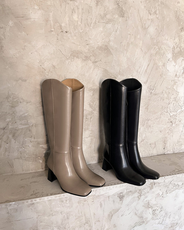 Karin Luna In Stock Spot Goods  Chunky Heel Side Zipper Riding Boots
