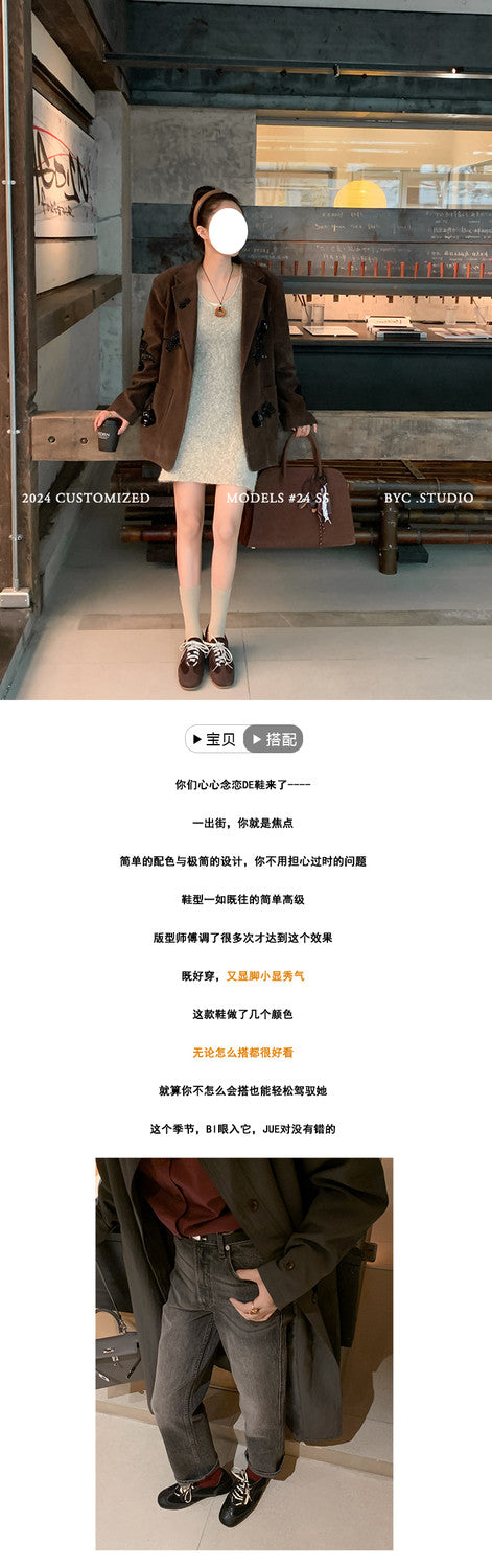 Karin Luna In Stock Spot Goods Casual Style Suede Lace-Up Height-Increasing Popular Single Shoes