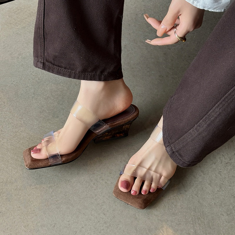 Karin Luna Hot-Selling Amber Element~Spot Goods Spot Goods Transparent tpu   Minimalist Square-Toed One-Strap Slippers