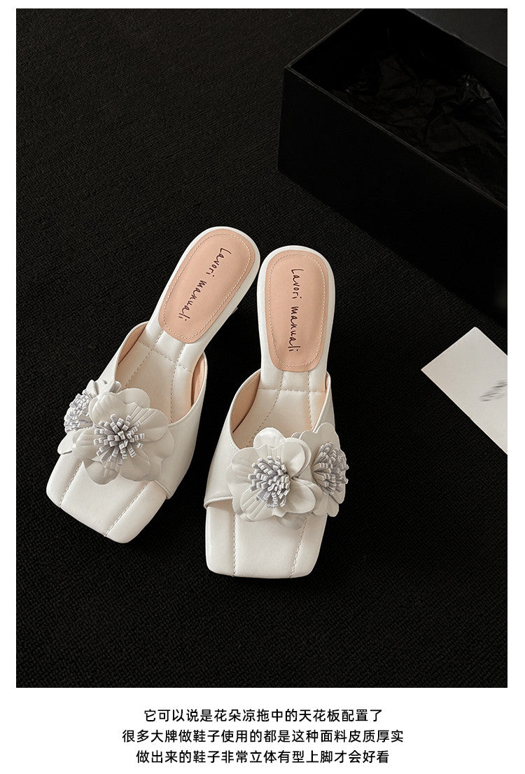 Karin Luna In Stock Spot Goods Camellia Classic style retro square toe shaped heel slippers