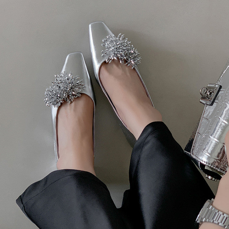 Karin Luna In Stock Spot Goods Exquisite Fireworks Buckle Small Square Toe Chunky Heel Commuter Shoes