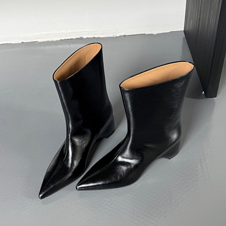 Karin Luna Elegant Pointed Toe Hidden Wedge Short Boots