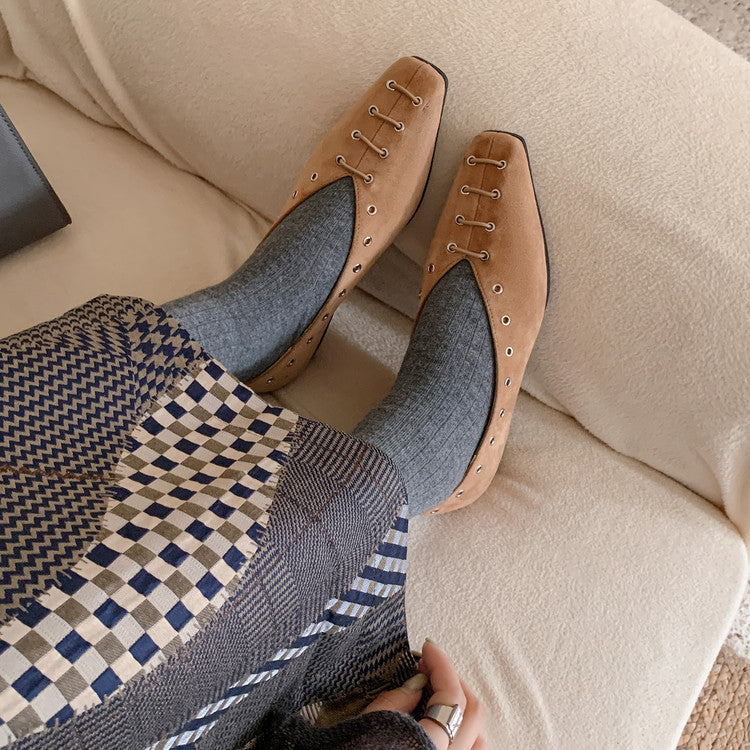 Karin Luna In Stock Spot Goods    Old Money Style Square Toe Suede Flats