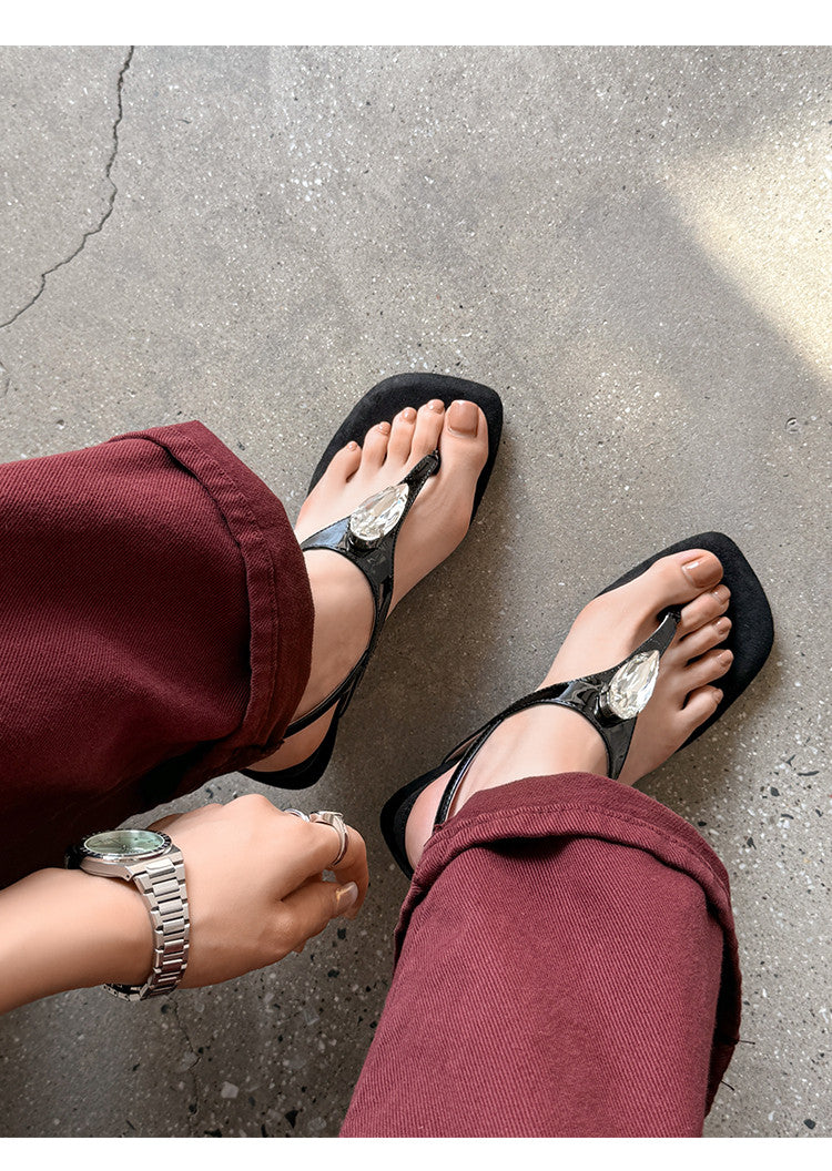 Karin Luna Bestseller Element Square Toe Irregular Heel Super Stable Toe Clip Sandals