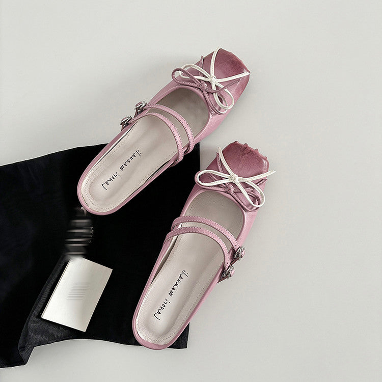 Karin Luna In Stock In Stock   Summer New Sweet Bowknot Color Block Square Toe Height-Increasing Slippers